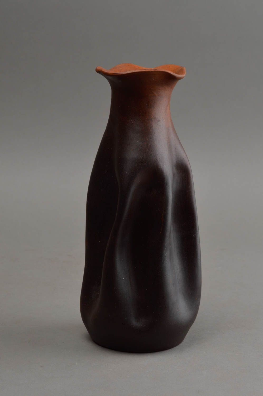Vase décoratif fait main brun en céramique forme originale pour intérieur 60 cl photo 2