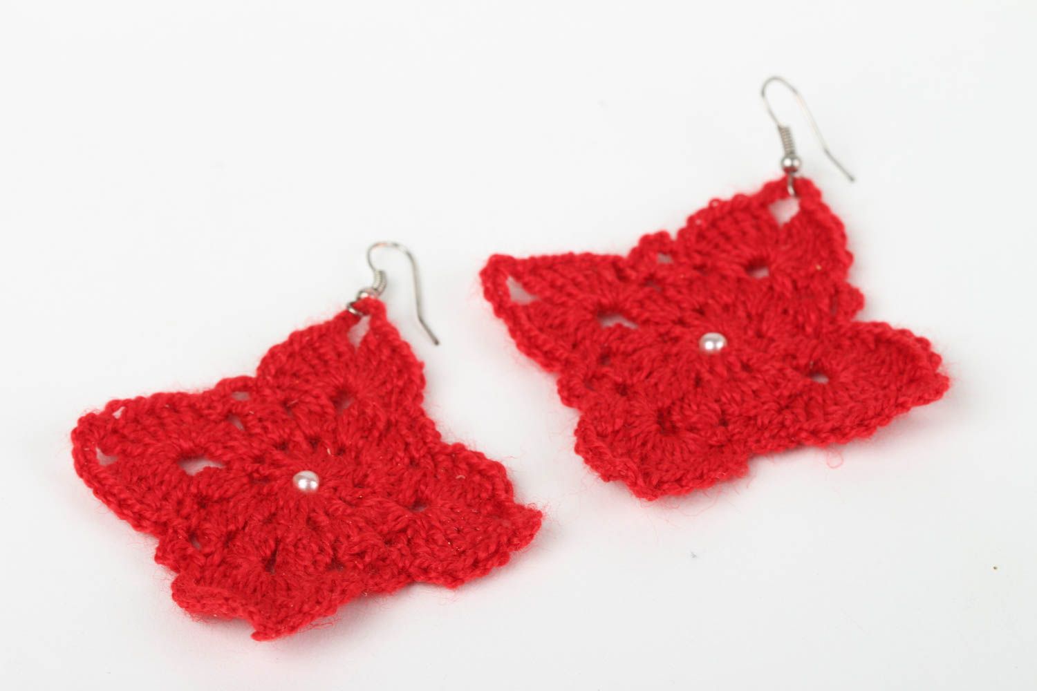 Boucles d'oreilles rouges Bijou fait main fils coton au crochet Cadeau femme photo 3