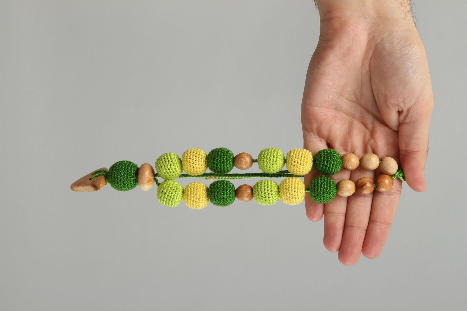 Вязаное украшение ручной работы бусы для малышей украшение бусы зеленые фото 5