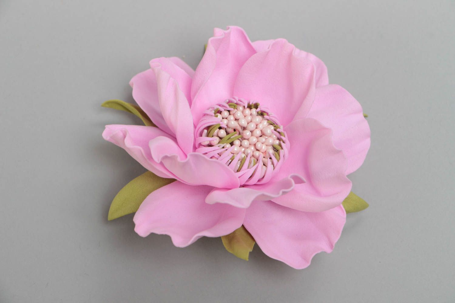 Large pink handmade designer foamiran fabric flower hair clip for women photo 2