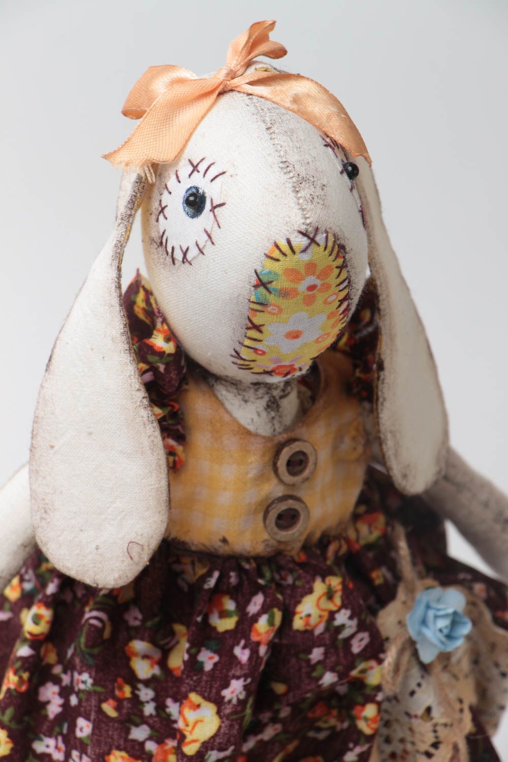 Handmade designer fabric soft toy rabbit girl in vintage style for interior photo 3