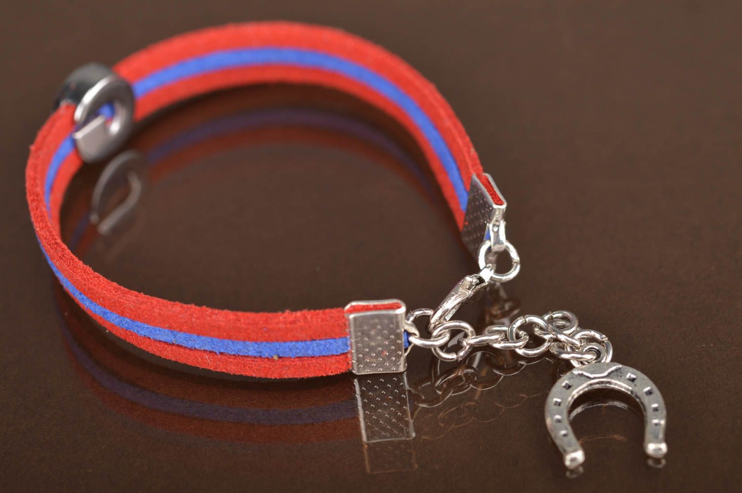 Red and blue beautiful handmade designer suede cord bracelet with letter G photo 5