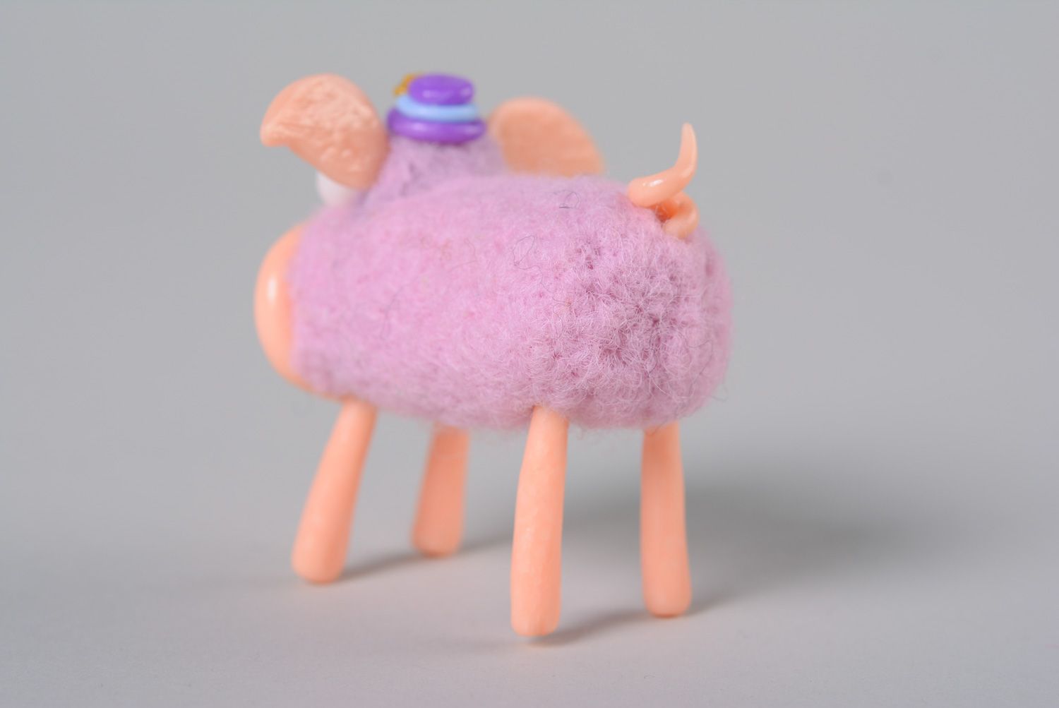 Homemade miniature felted wool toy Pig photo 3