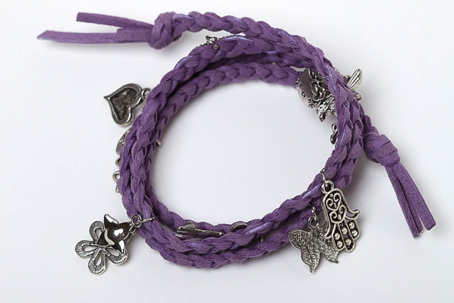 Bracelet textile violet Bijou fait main pièces métalliques Accessoire femme photo 2