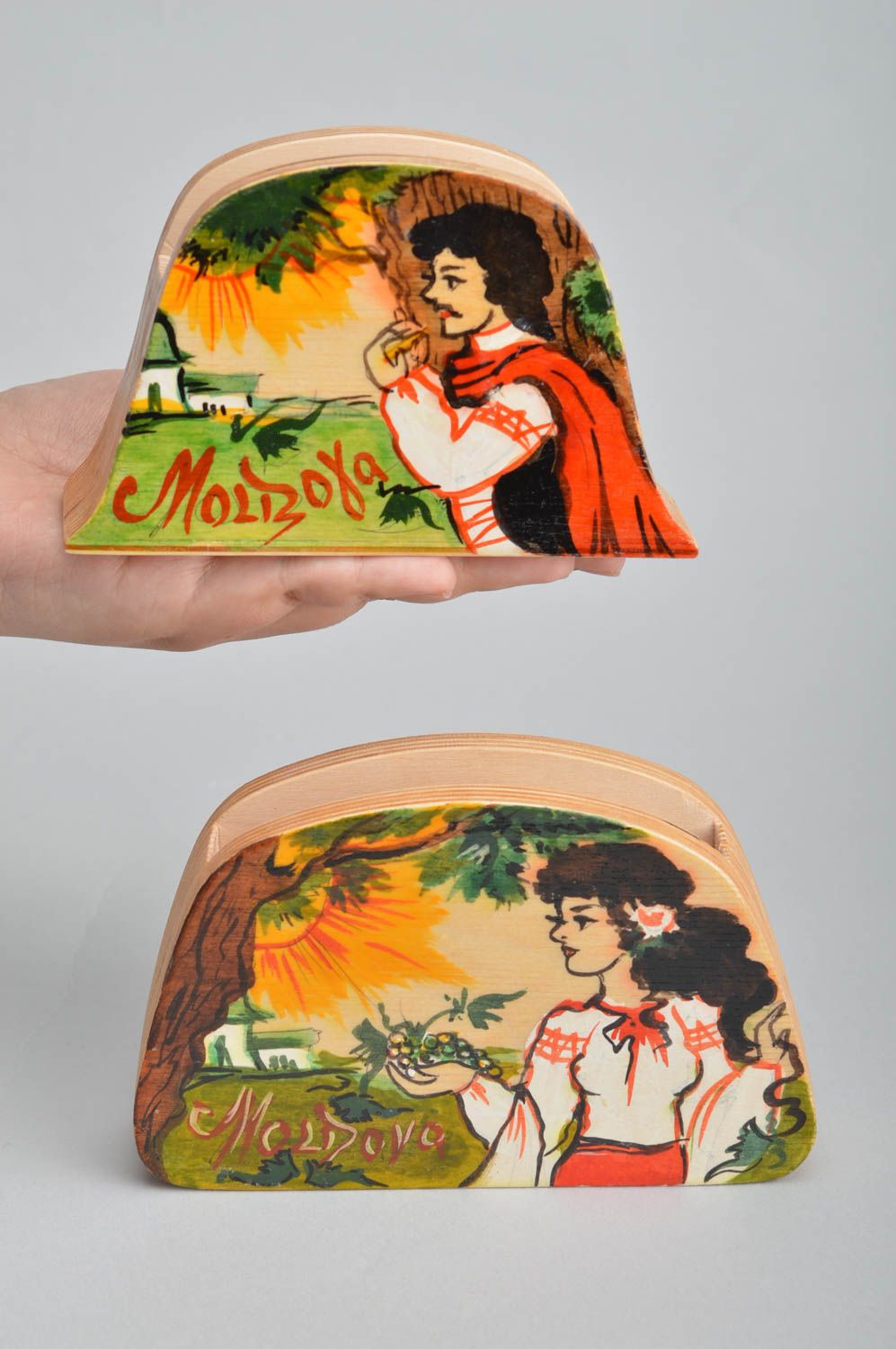 Set of handmade plywood napkin holders 2 pieces with designer painting photo 3
