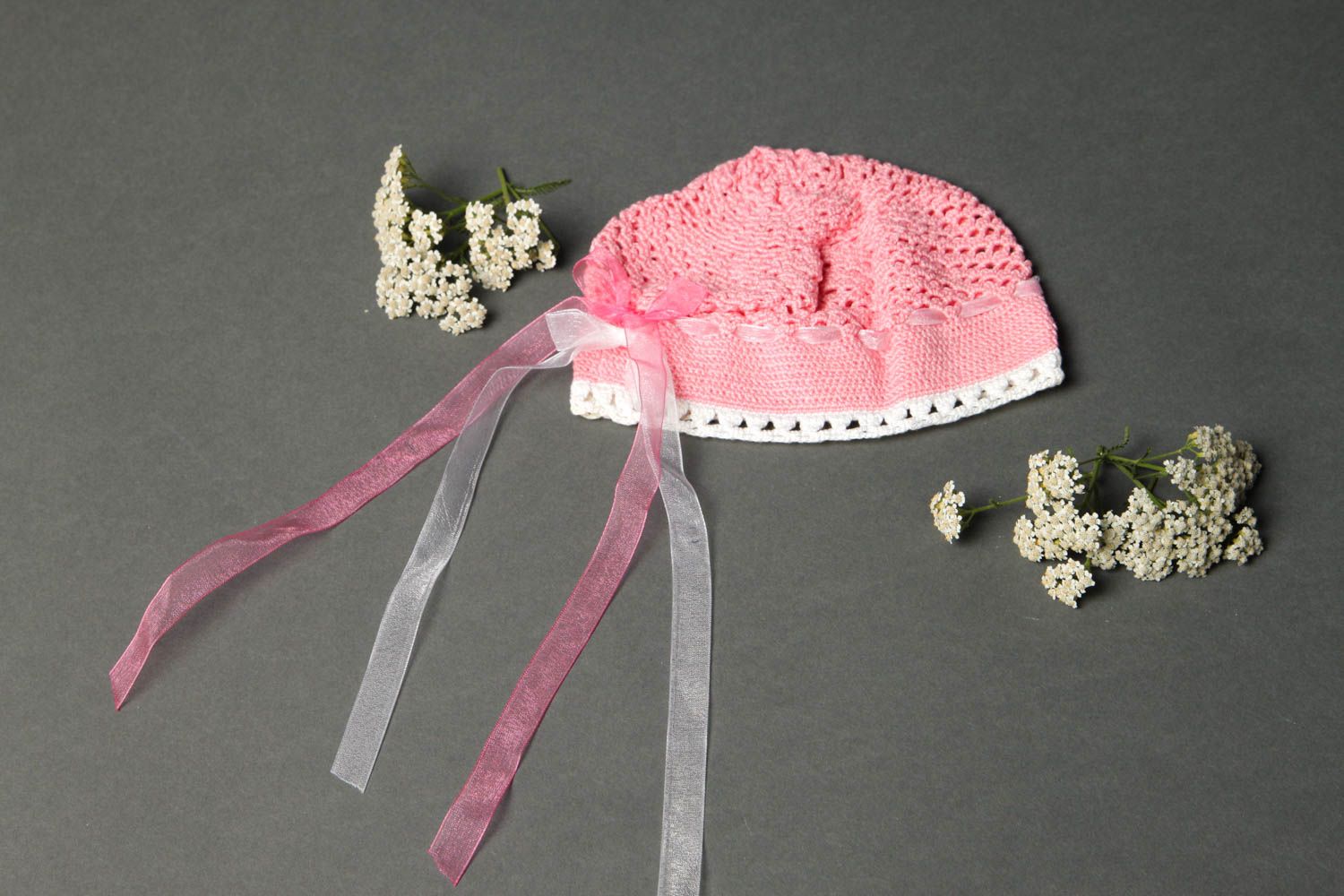 Gehäkelte Kindermütze handgemachte Mütze modisches Accessoire Mädchen Mütze rosa foto 1