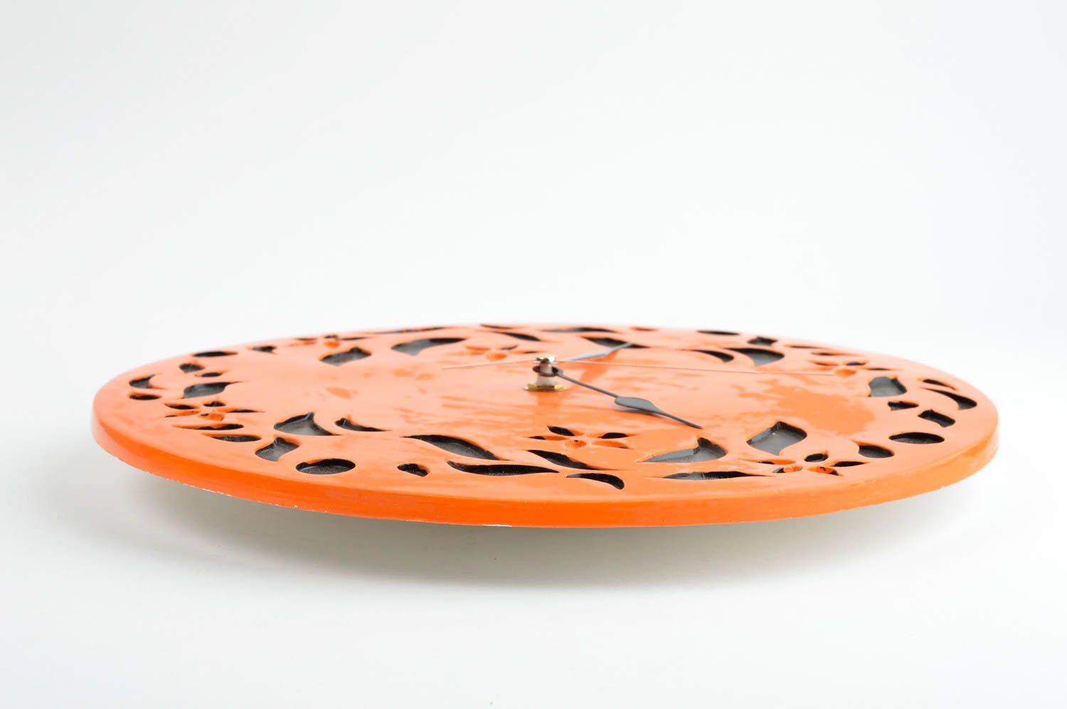 Кварцевые часы ручной работы декор для дома настенные часы из гипса оранжевые фото 2