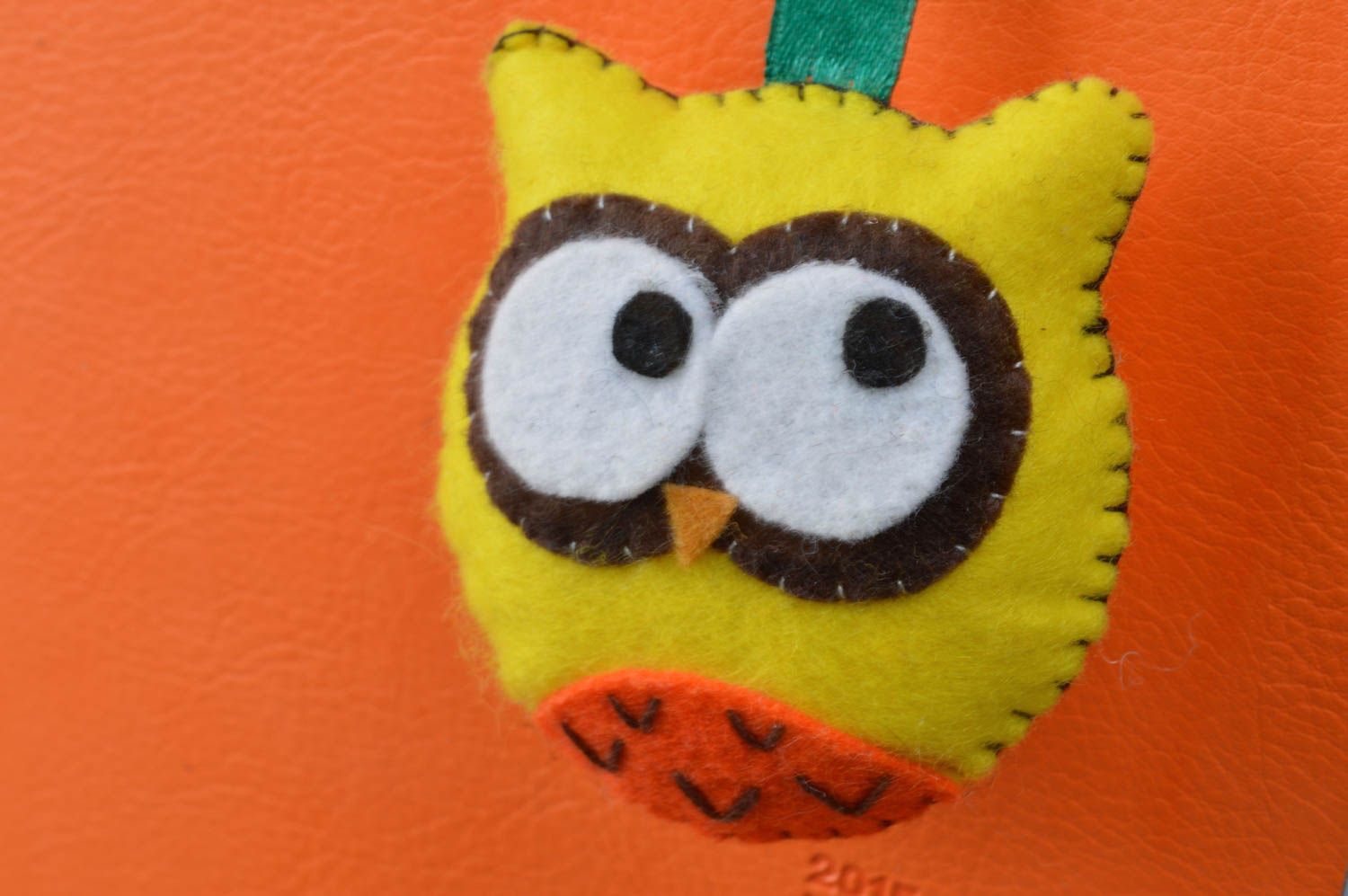 Yellow designer soft bookmark hand made of felt and satin ribbon Bright Owl photo 2