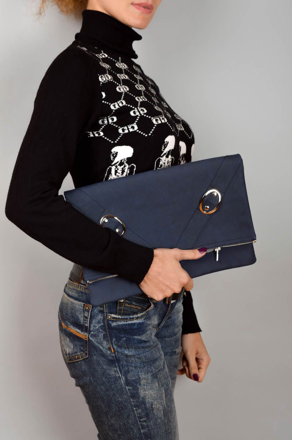 Темно-синяя сумка ручной работы дамская сумочка маленькая красивая сумка фото 5
