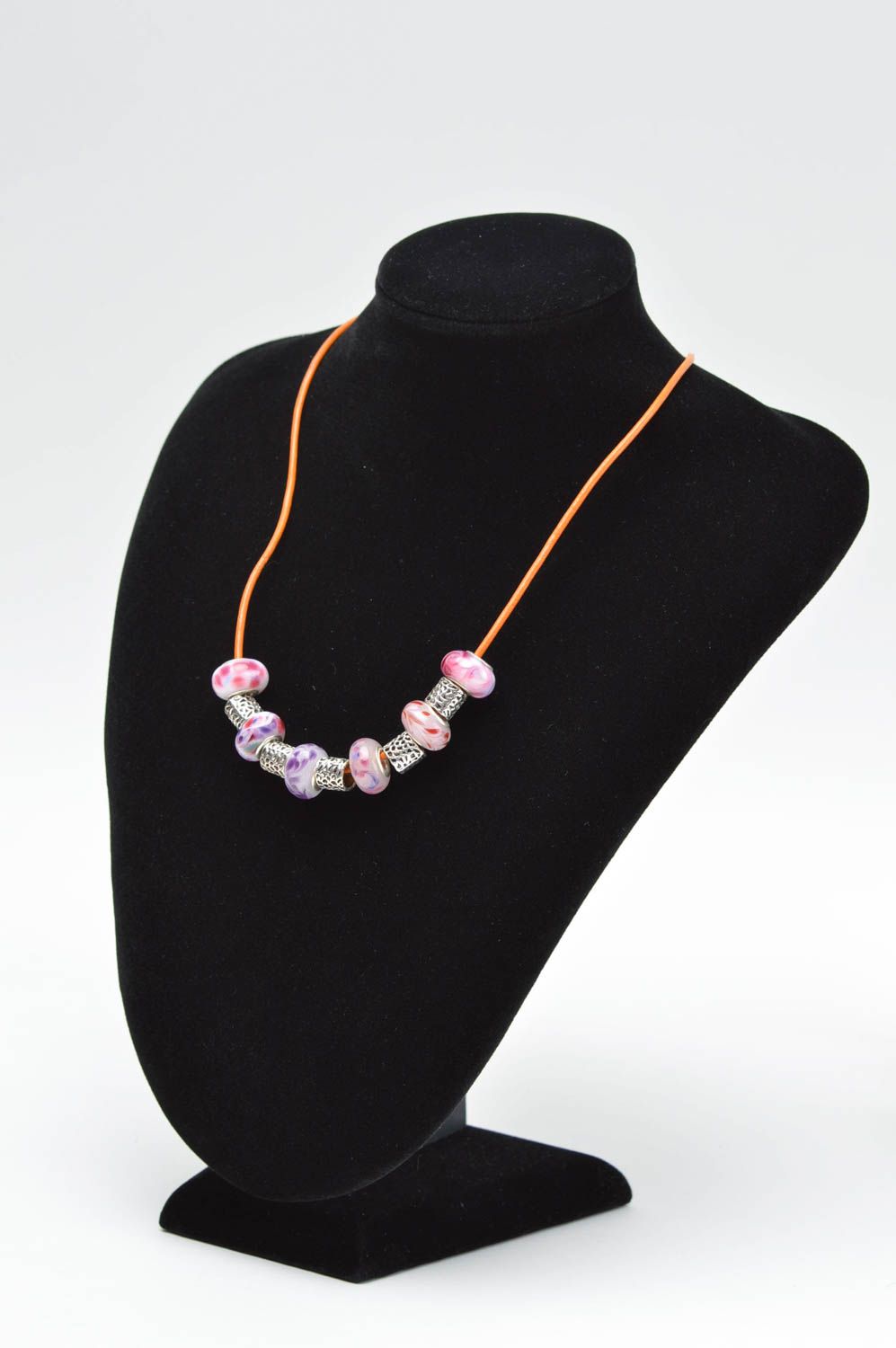 Handmade glass beaded necklace lampwork pendant elegant pendant glass beads photo 5