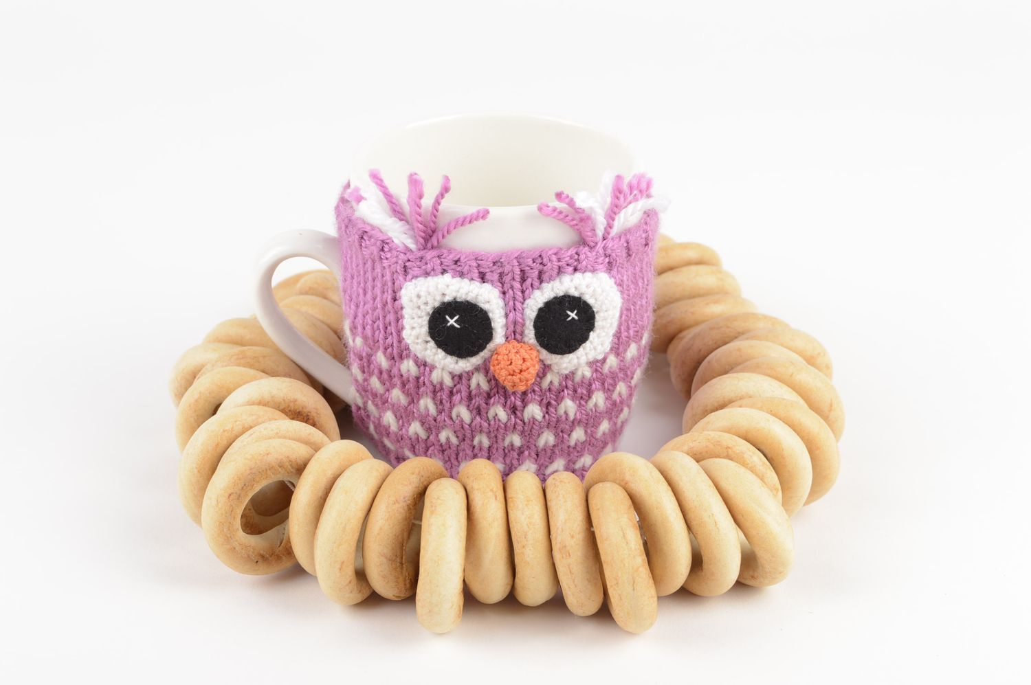 Ceramic cup for kids with knitted owl cup cover 0,45 lb photo 1