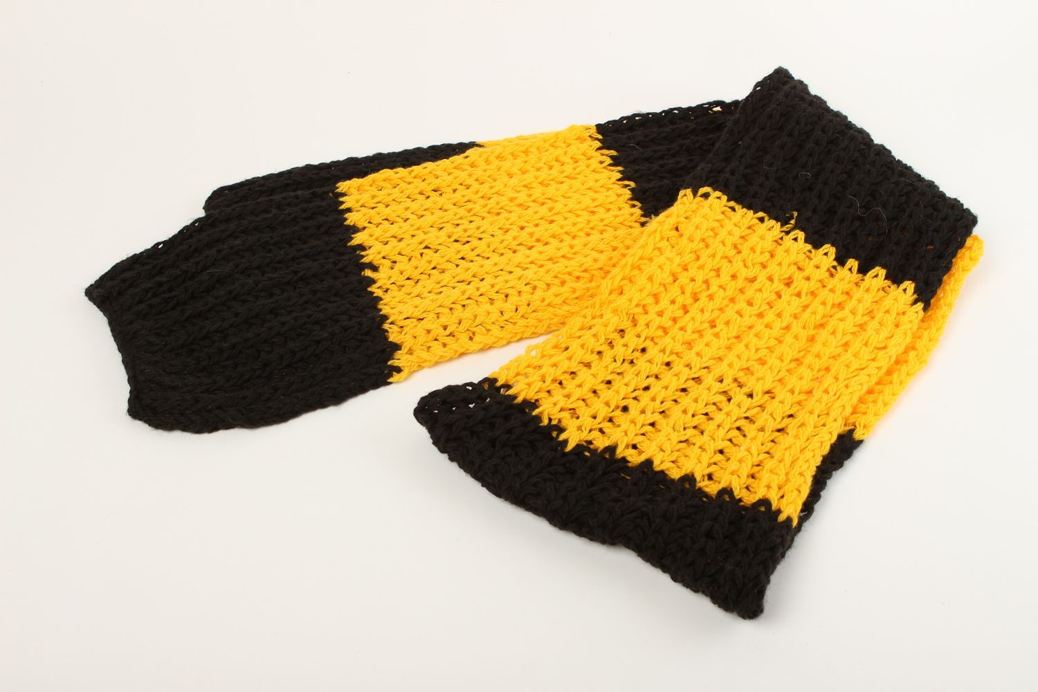 Шарф ручной работы шарф спицами женский шарф черно-желтый полосатый вязаный фото 2