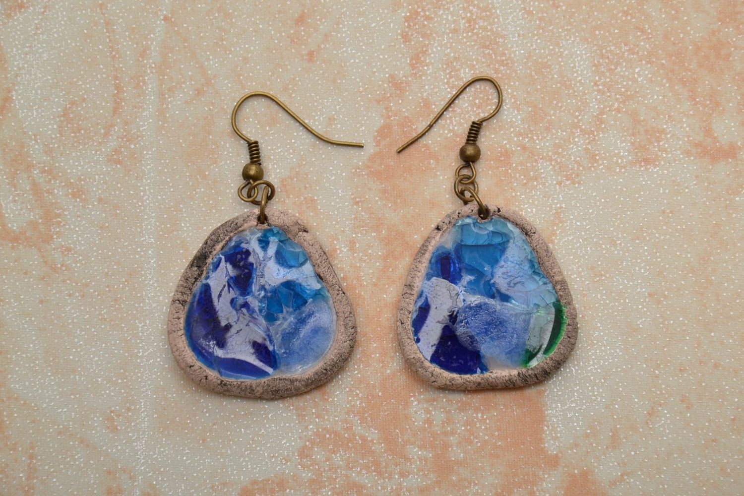 Ceramic earrings with fusing glass and painting photo 1