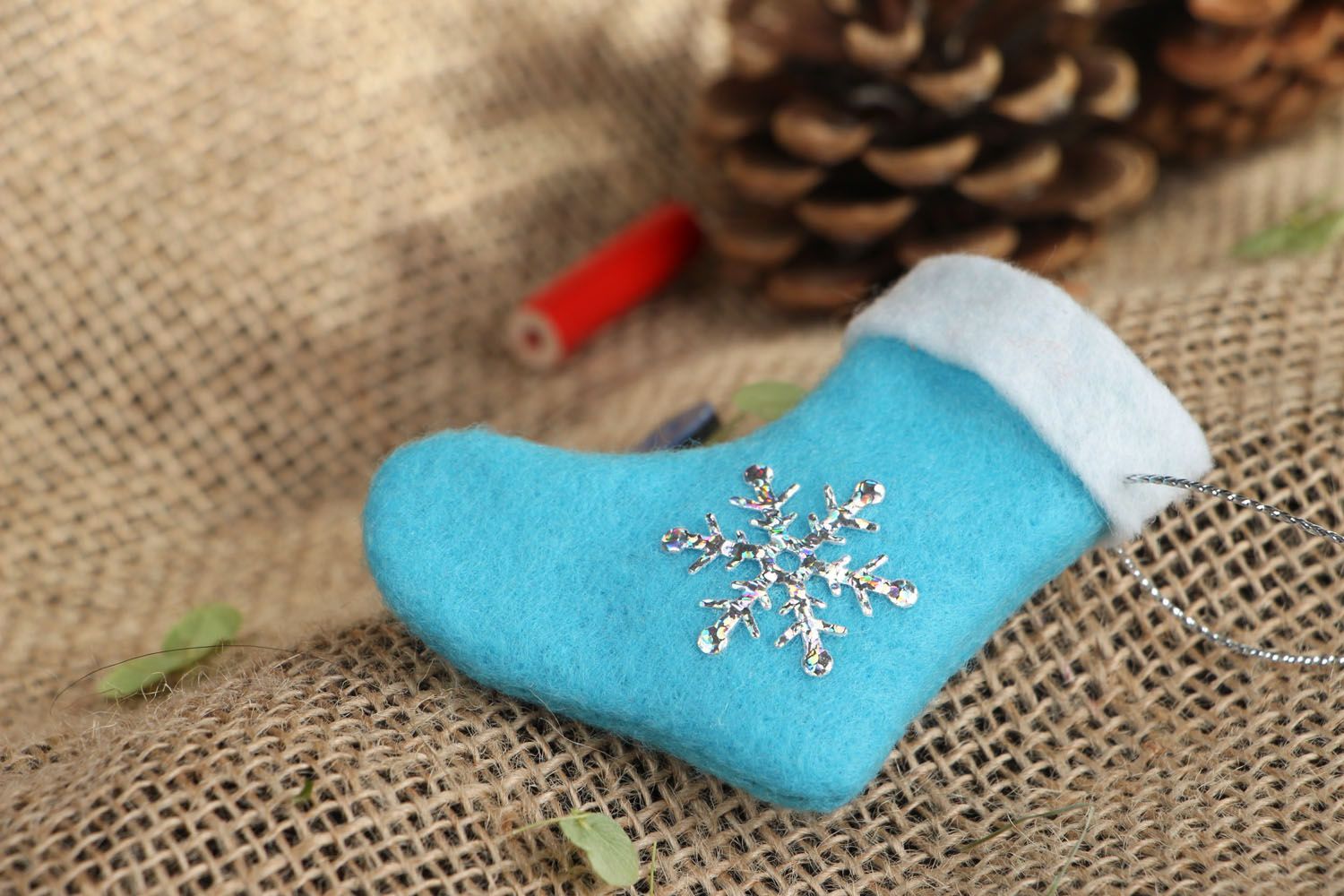 Christmas tree decoration in the shape of blue Christmas sock photo 5