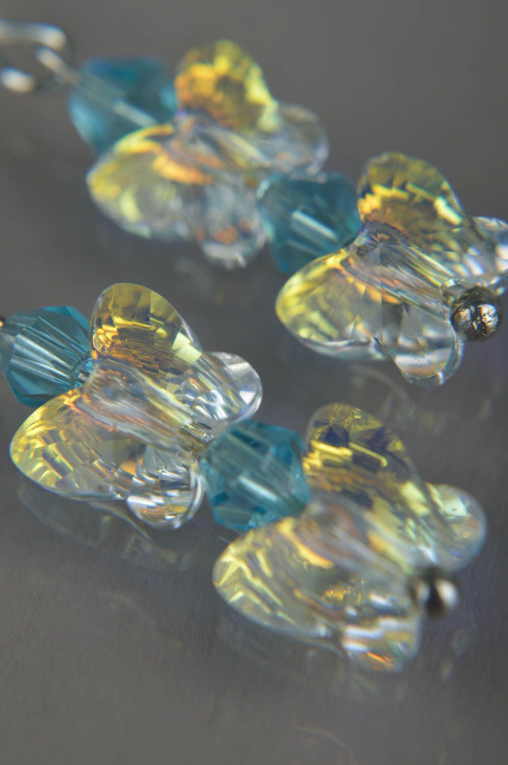 Pendientes artesanales de cristal bisutería fina accesorio para mujer Mariposas foto 3