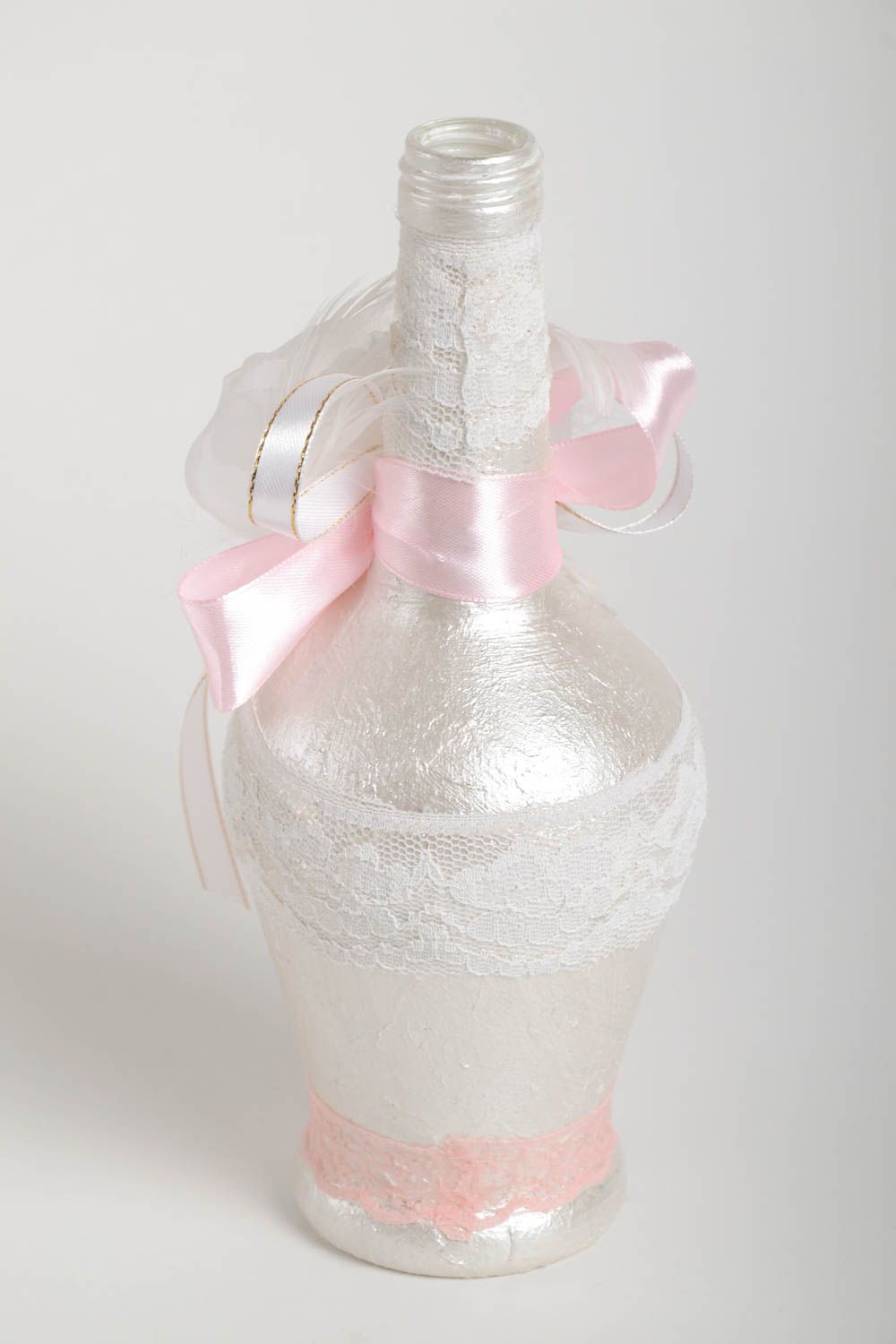 Handmade Designer Vase Wohn Accessoire Vase aus Glas Flasche mit zarter Blume foto 3