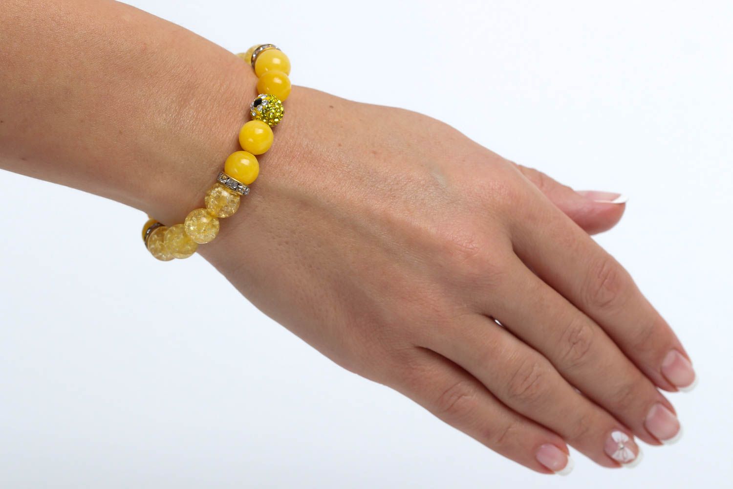 Bracelet en agate cristal de roche Bijou fait main jaune Cadeau pour femme photo 5