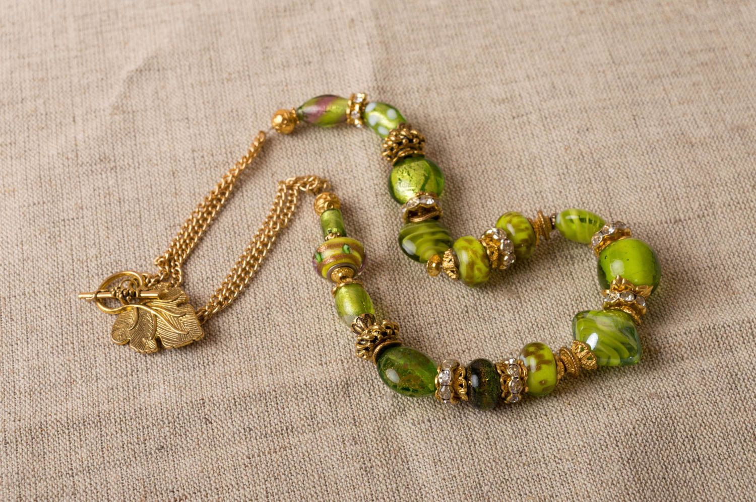 Beautiful green handmade designer necklace with Murano glass and crystal beads photo 1