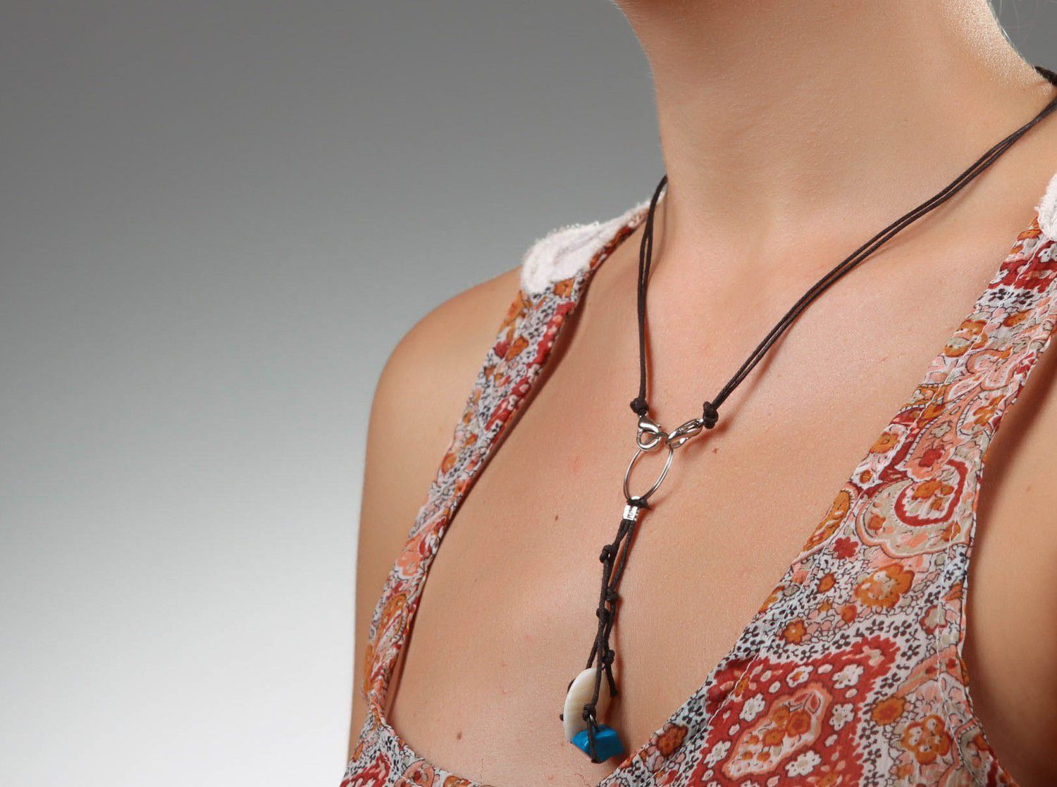 Necklace, choker with turquoise & cat's eye photo 5