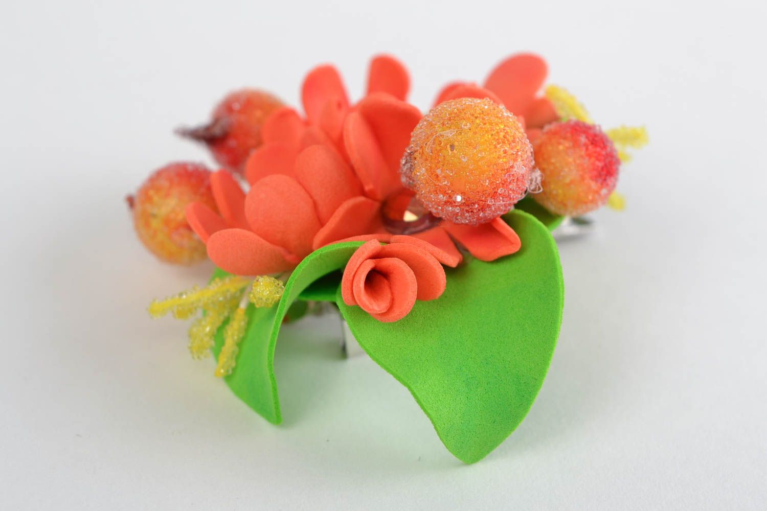Volume handmade brooch made of foamiran with sequins bright beautiful jewelry photo 4