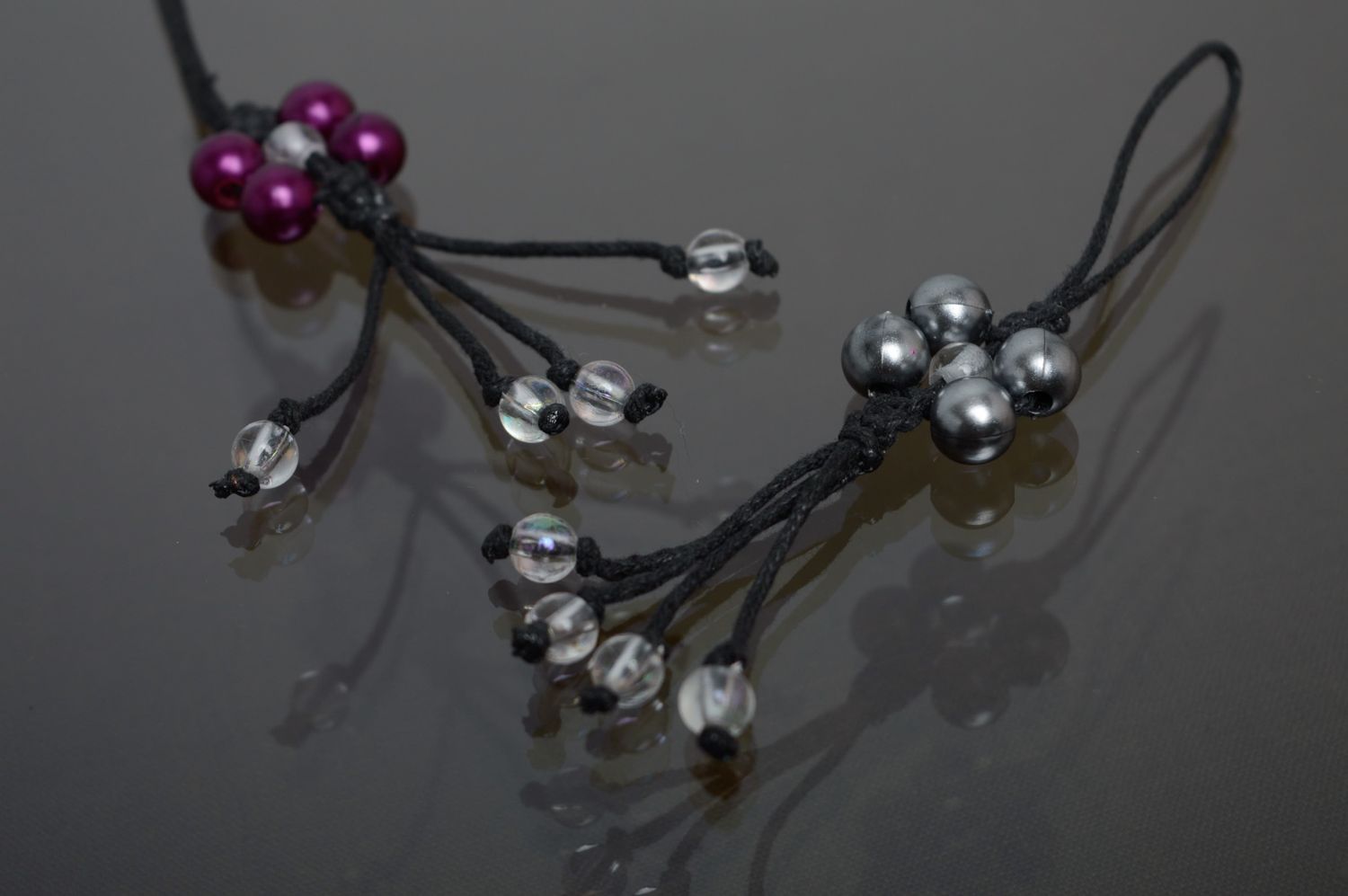 Macrame waxed cord keychain with glass beads photo 5