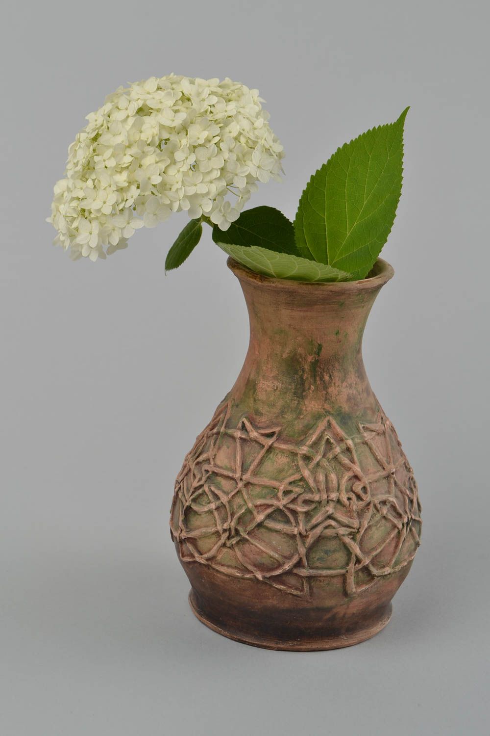Handmade clay flower vase with molded ornament 30 oz décor gift 9, 1,9 lb photo 1