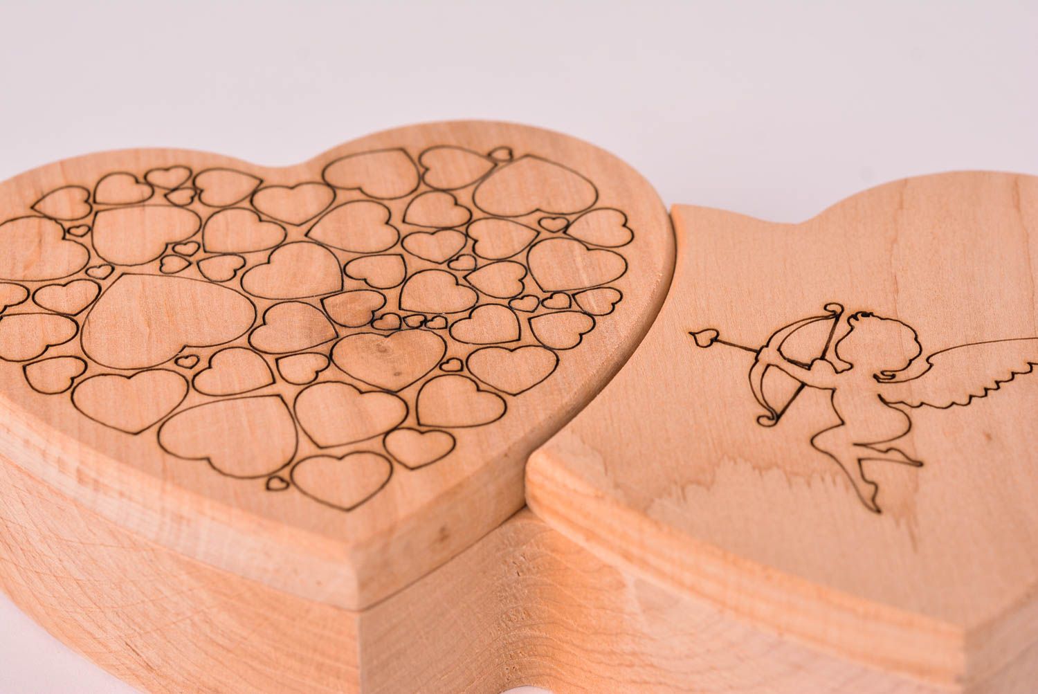Boîte en bois fait main Coffret à bijoux deux cœurs liés Décoration maison photo 3