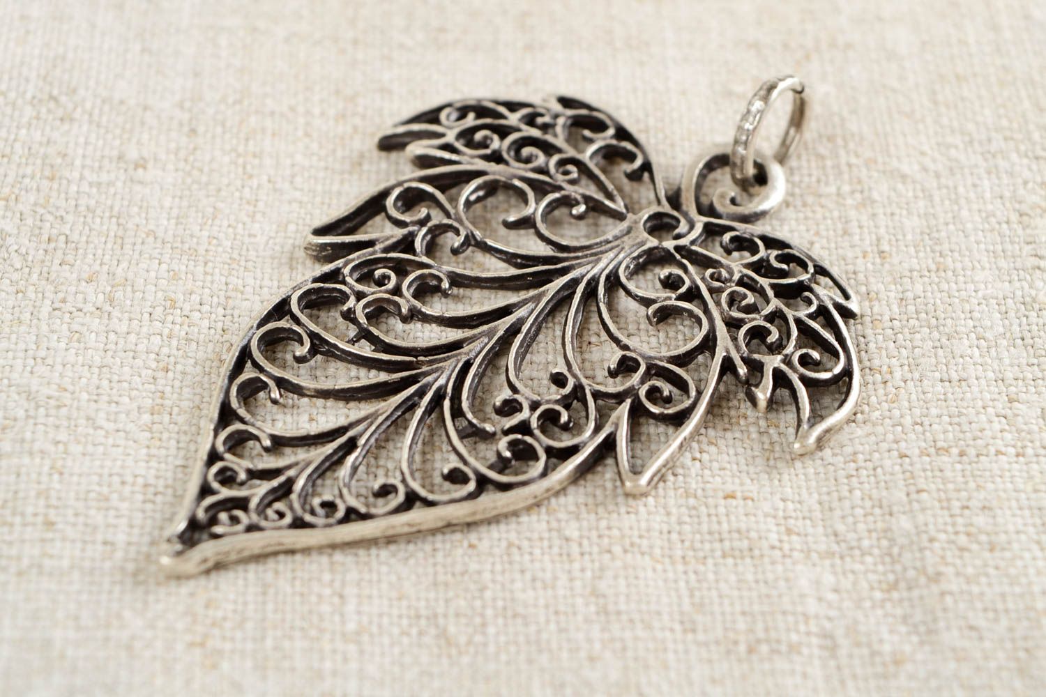 Metal pendant leaf handcrafted designer woman accessory fashion gift idea photo 1