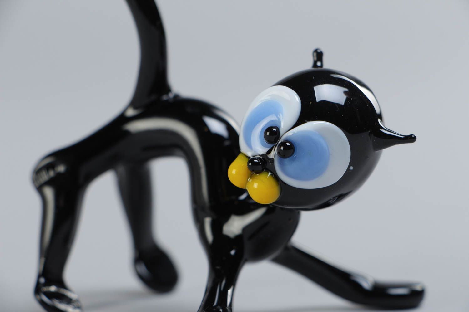 Figura de cristal lampwork artesanal gato negro divertido poco común foto 4