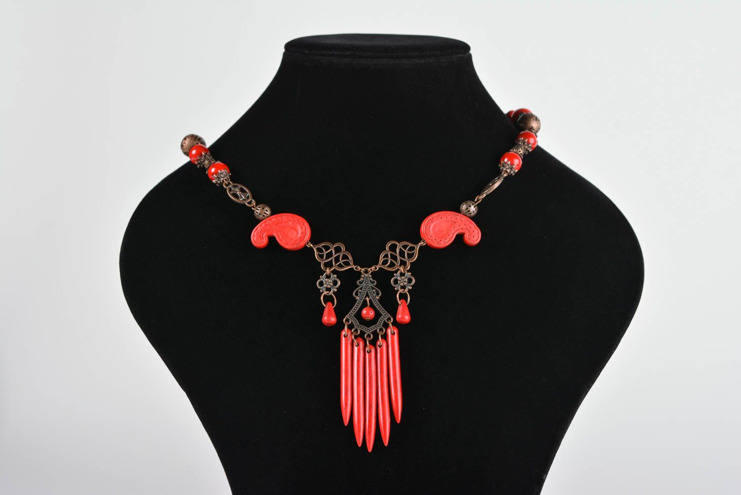 Unusual handmade metal necklace coral bead necklace beautiful jewellery photo 3