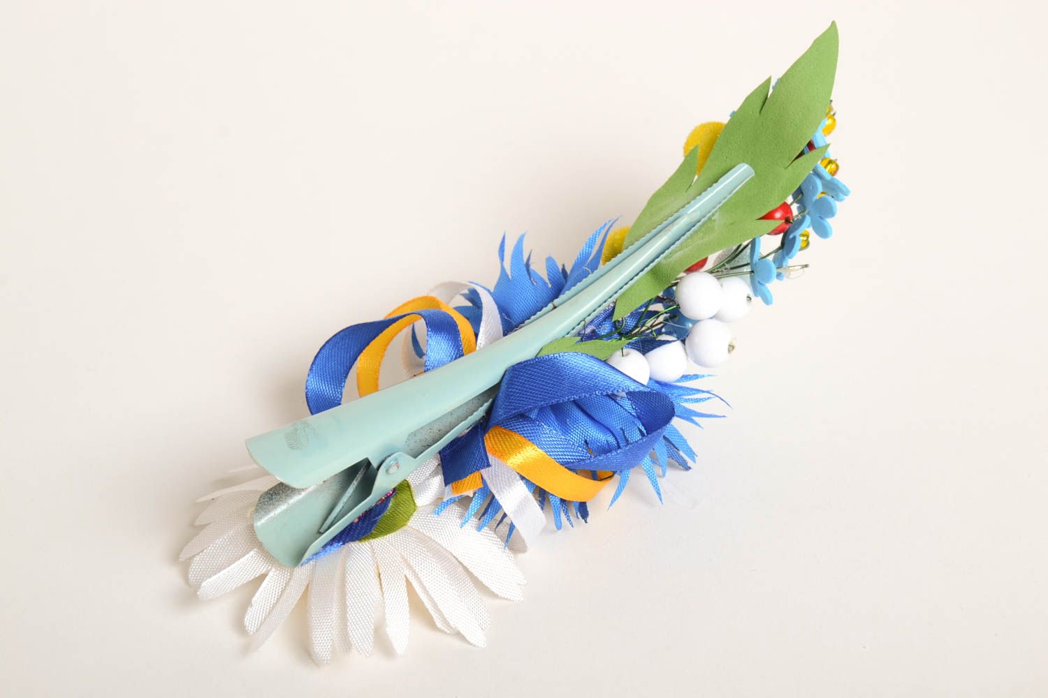 Handmade flower hair clip unusual stylish accessory beautiful barrette photo 4