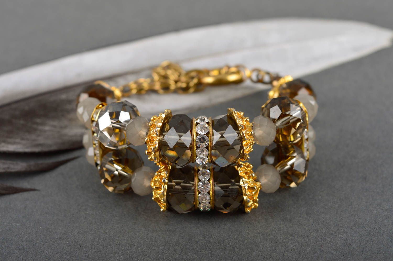 Handmade unique crystal beaded bracelet natural stones designer accessory photo 1