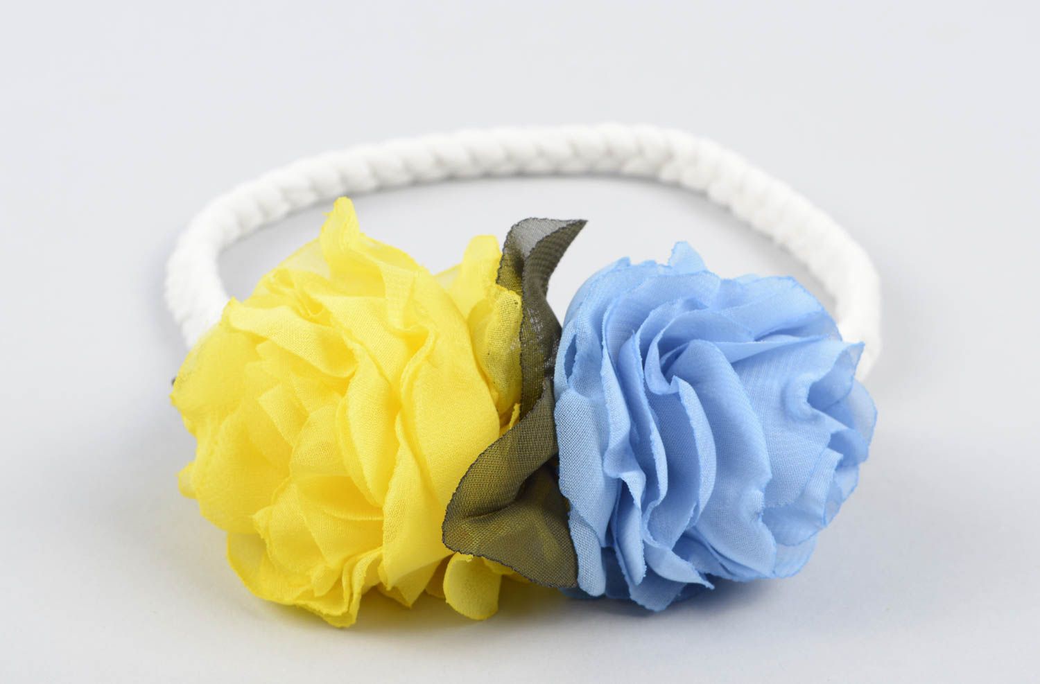 Аксессуар для волос handmade повязка для девочки желто-голубая повязка для волос фото 1