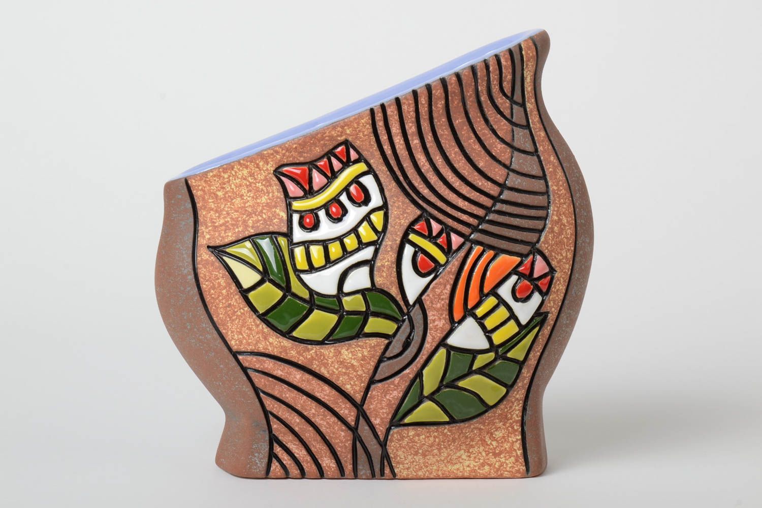 Vase céramique peint de pigments colorés fait main original design 1 l photo 2