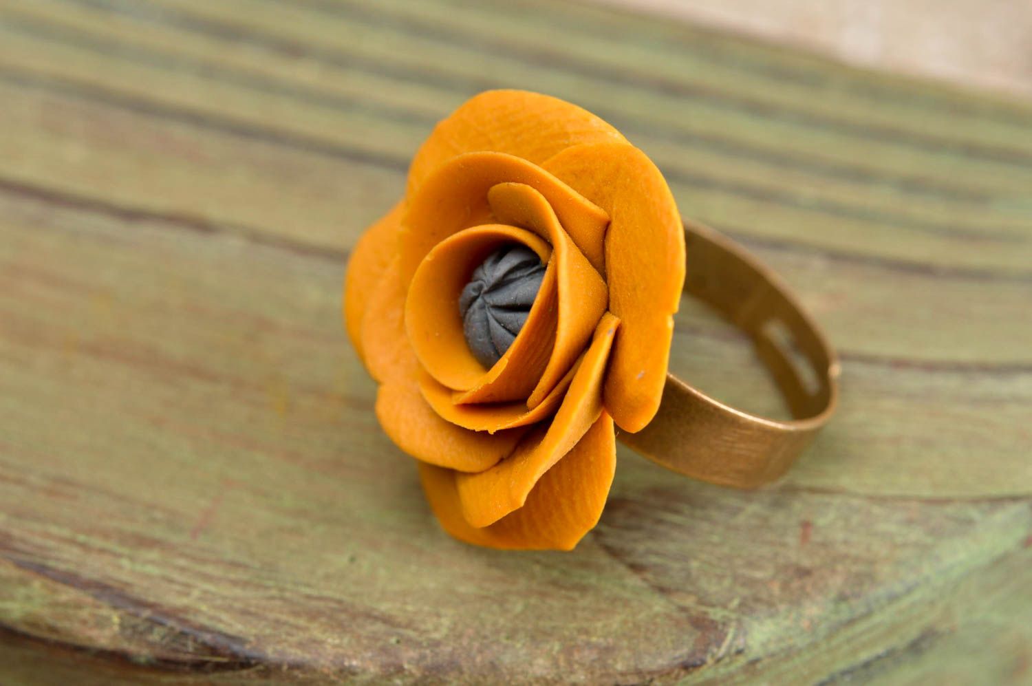 Blumen Ring handmade Polymer Schmuck Accessoire für Frauen gelbe Rose foto 1