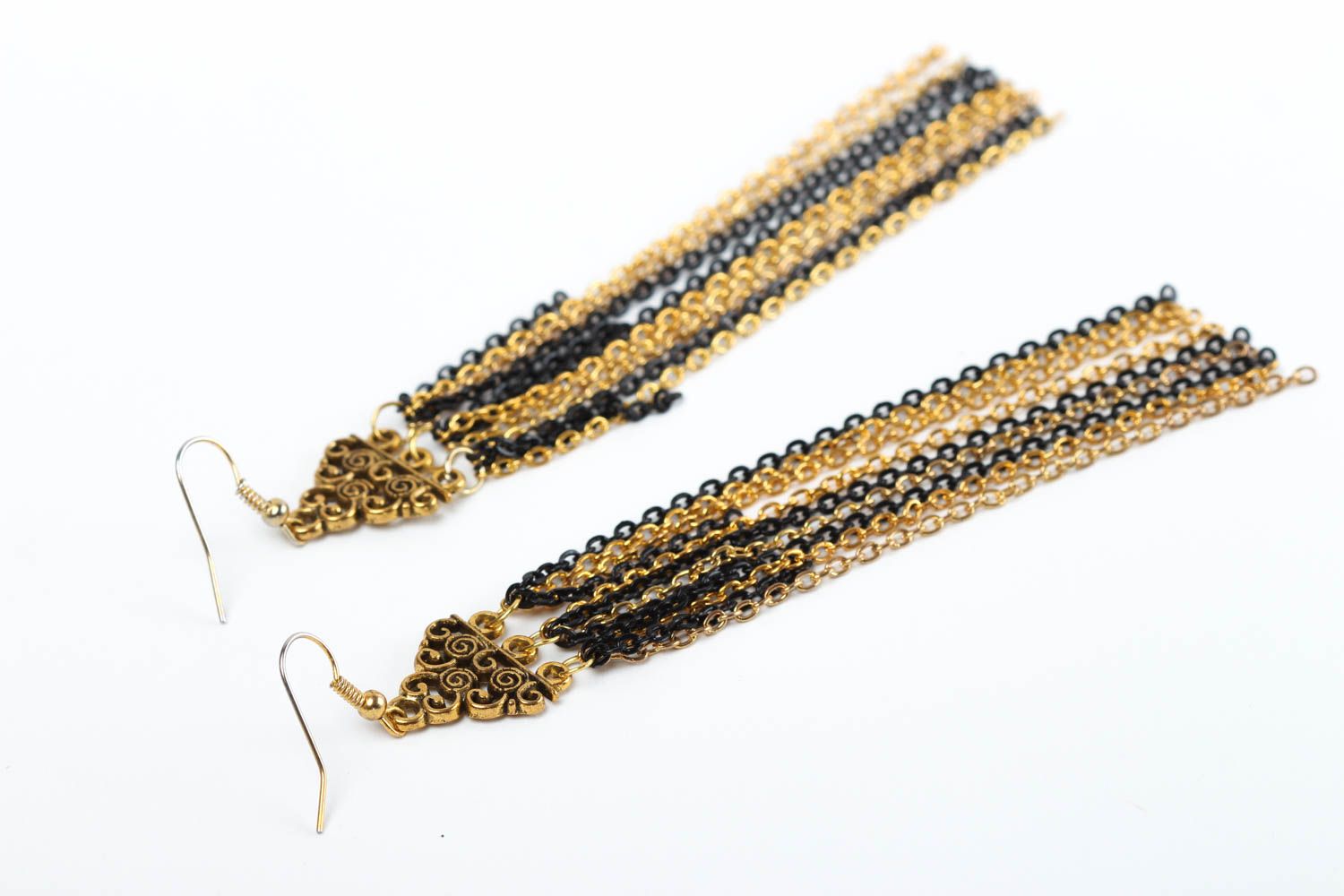 Металлический аксессуар хэнд мэйд длинные серьги черно-золотые модные серьги фото 4