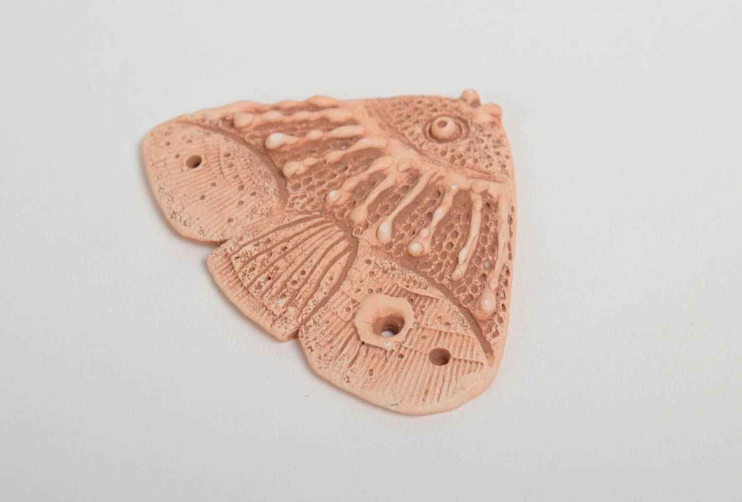 Handmade ceramic craft blank triangle fish for jewelry making photo 4