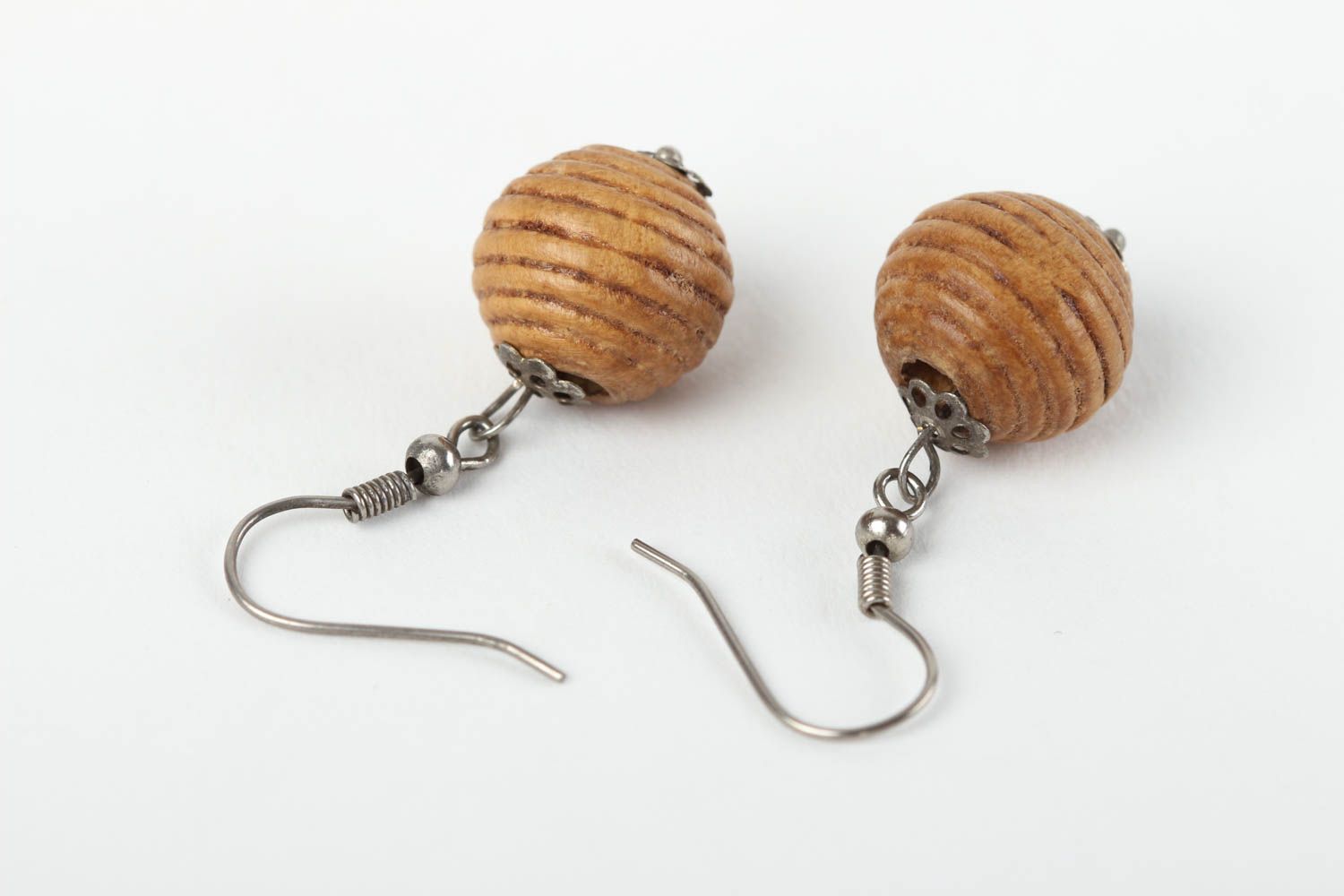 Unusual handmade wooden ball earrings wood craft costume jewelry designs photo 4