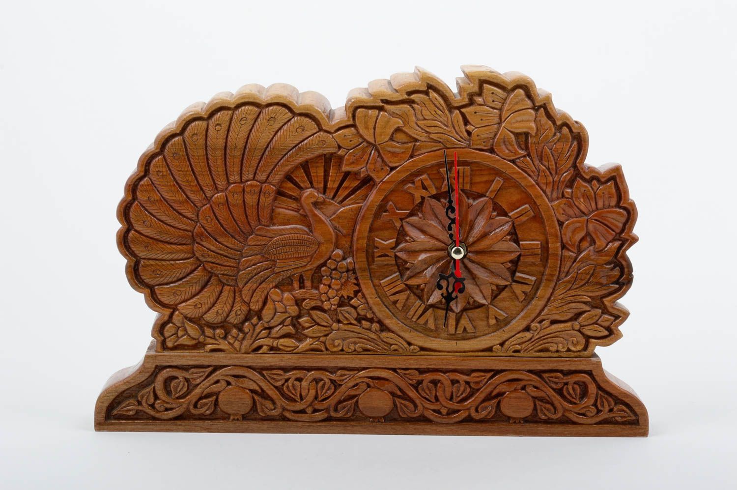 Horloge bois fait main Horloge déco originale Accessoire maison Paon design photo 1