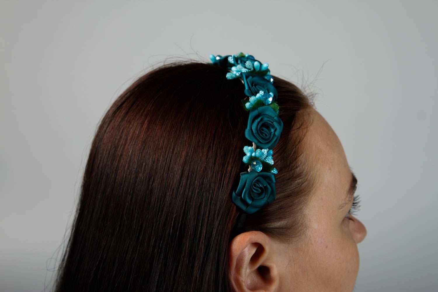 Diadema hecha a mano regalo original para mujer adorno para el pelo azul foto 2