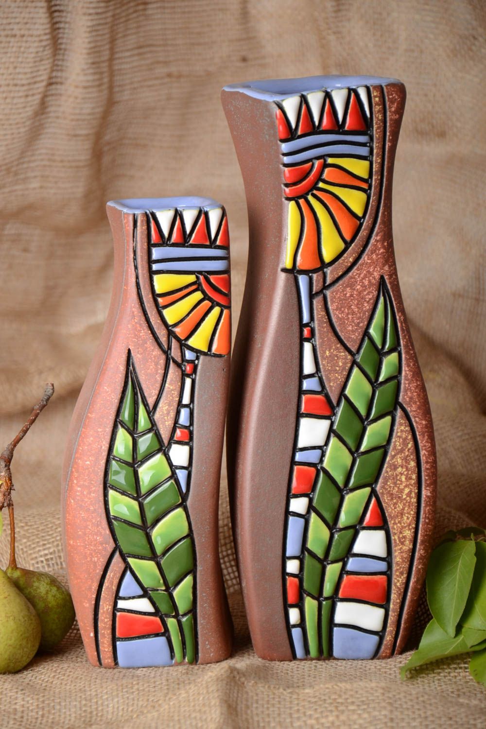 Сувениры ручной работы керамические вазы для цветов декор интерьера цветы 2 шт фото 1
