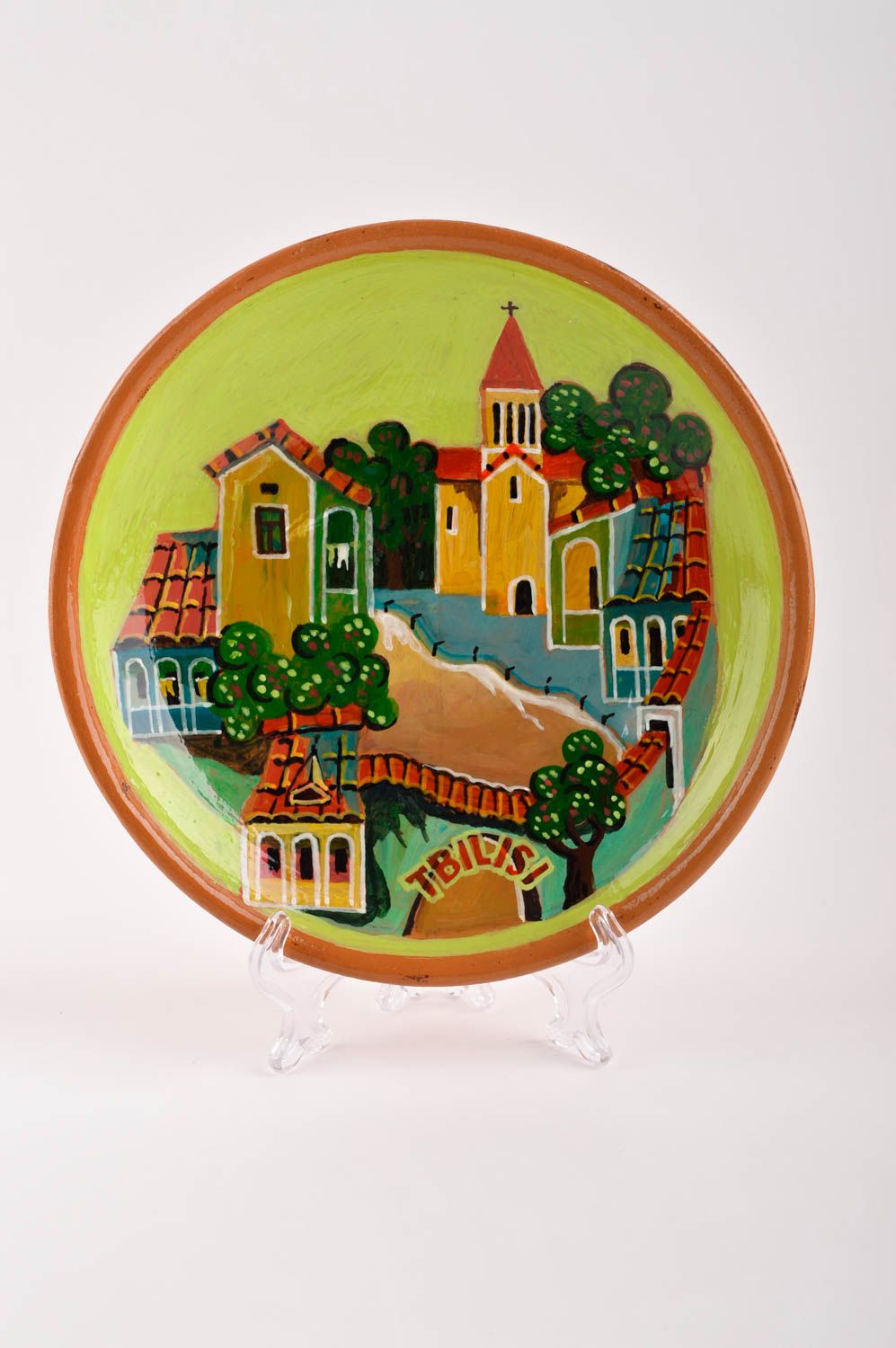 Подарочная тарелка ручной работы декор на стену посуда из глины красивый город фото 2