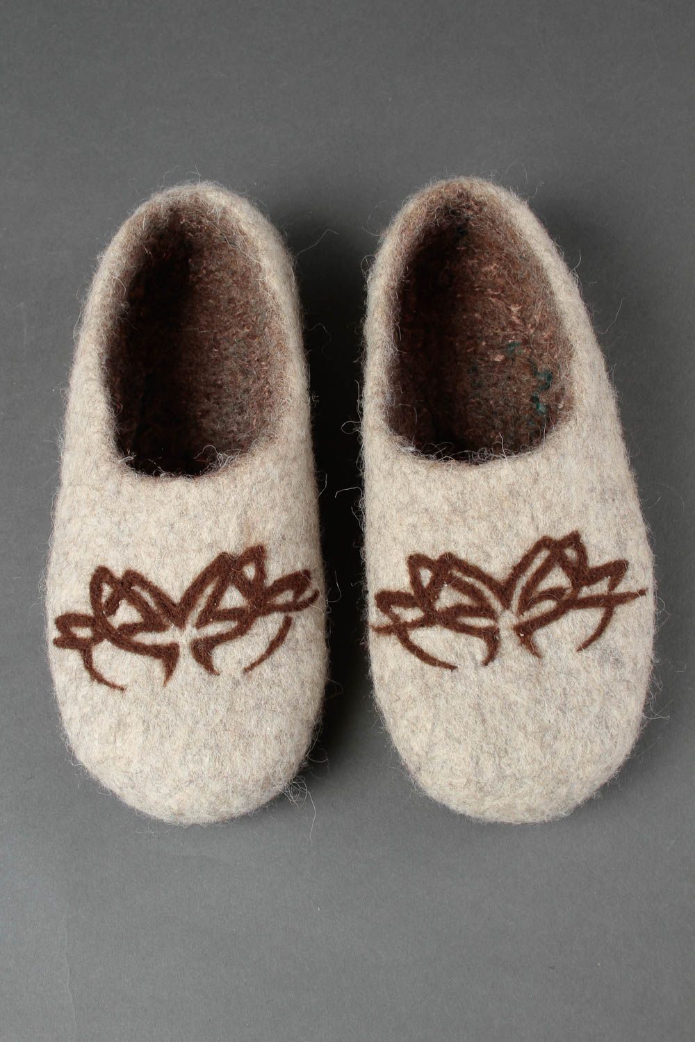Handmade felted grey slippers home woolen slippers warm stylish present photo 2
