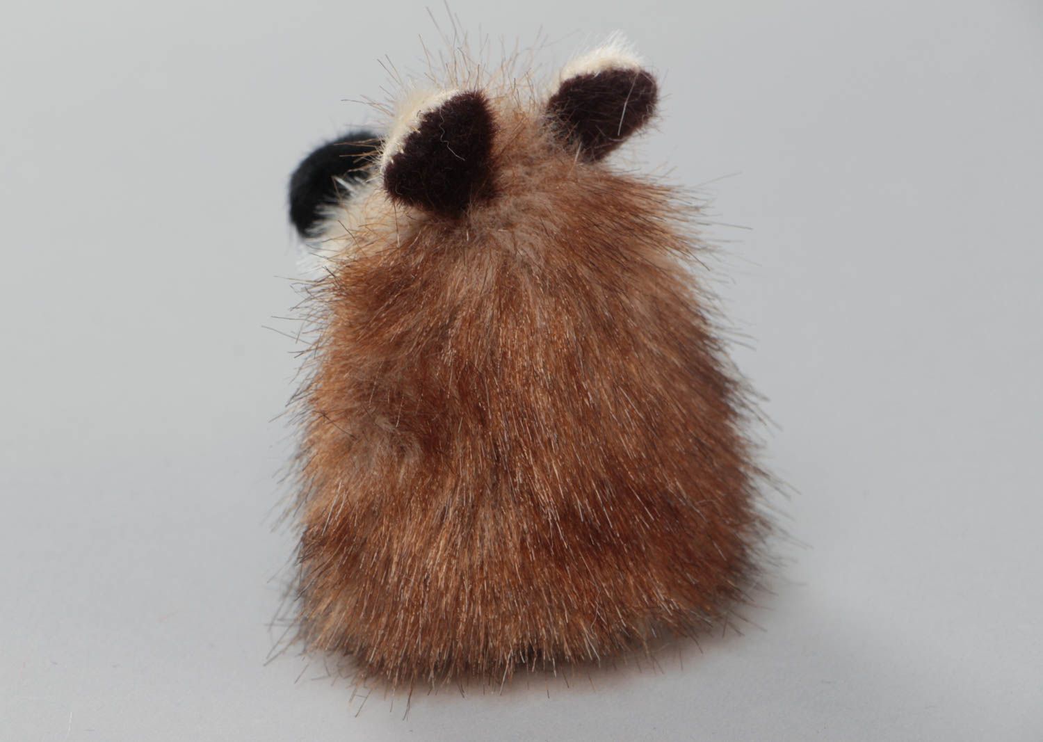 Handmade small soft toy animal finger puppet sewn of faux fur brown bear photo 3