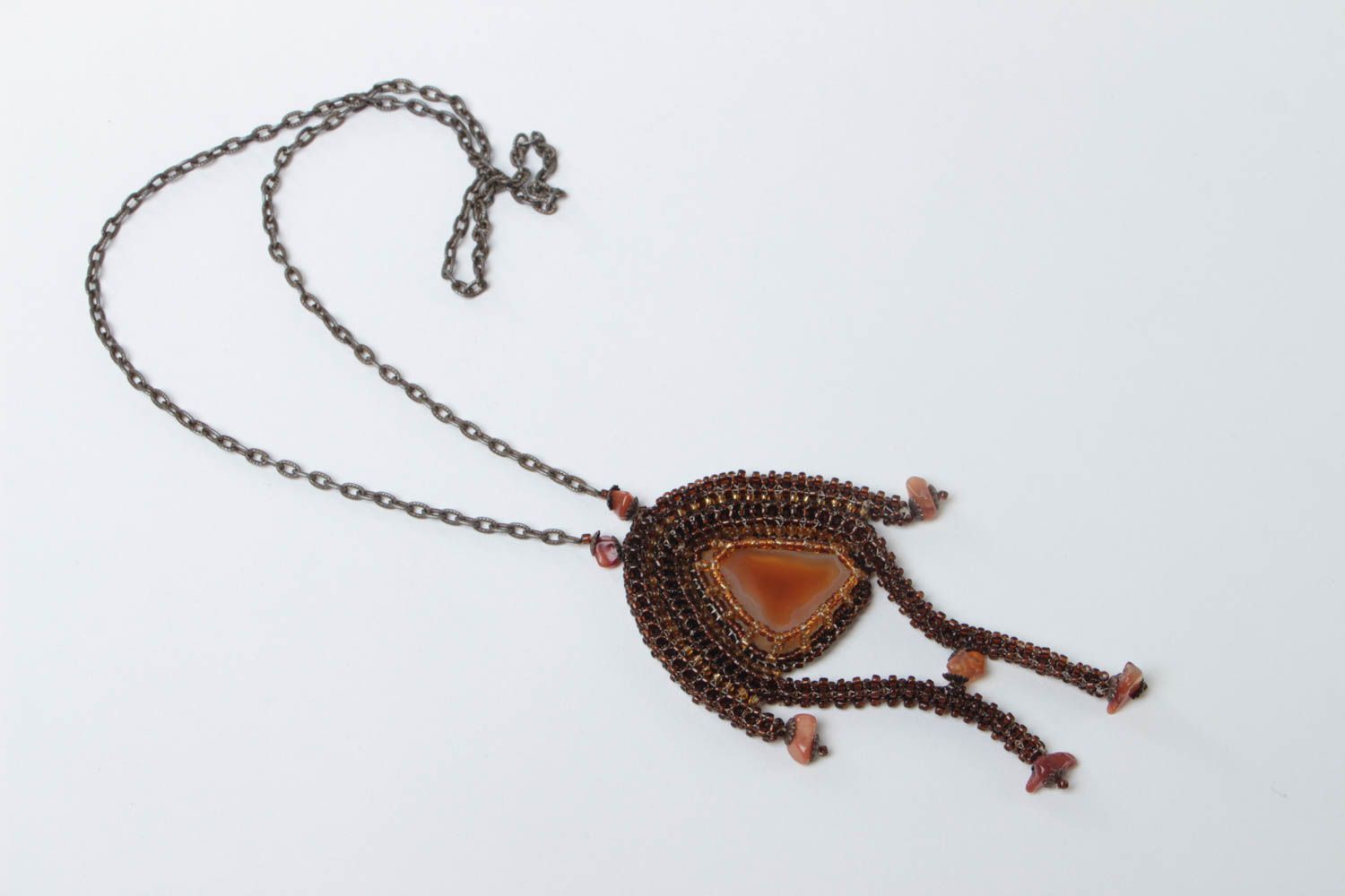 Колье из натуральных камней ручной работы ожерелье из бисера украшение на шею фото 2