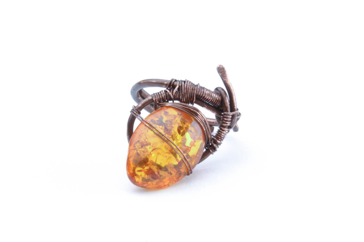 Copper ring with amber photo 2