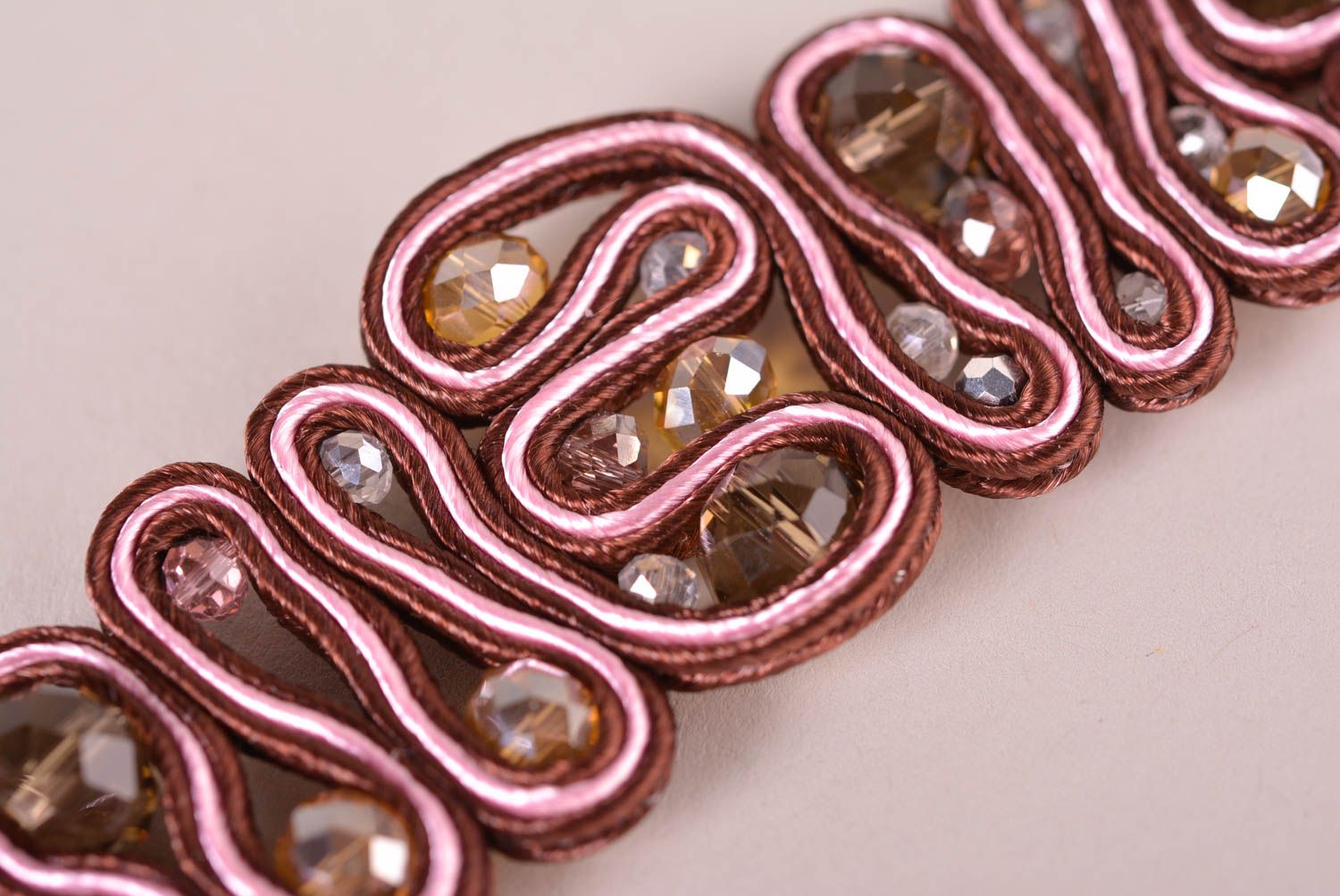 Wide handmade soutache bracelet textile bracelet with beads costume jewelry photo 4