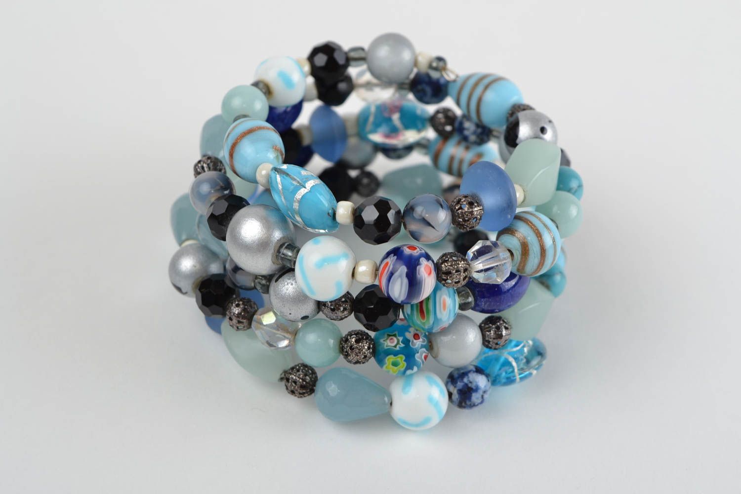 Designer multi row blue and black agate bead wrist bracelet for women  photo 5