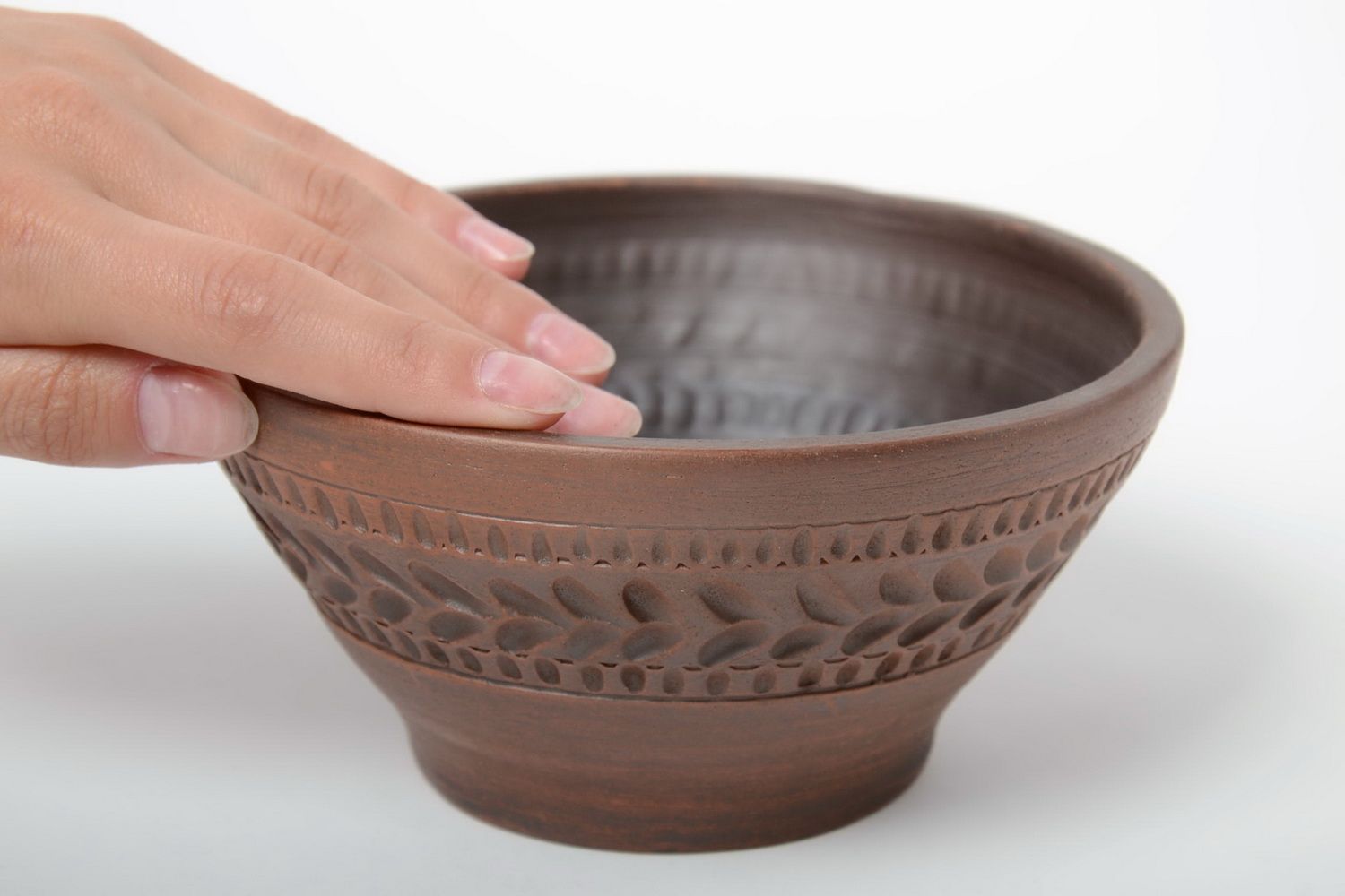 Beautiful small handmade designer brown clay bowl 350 ml photo 5