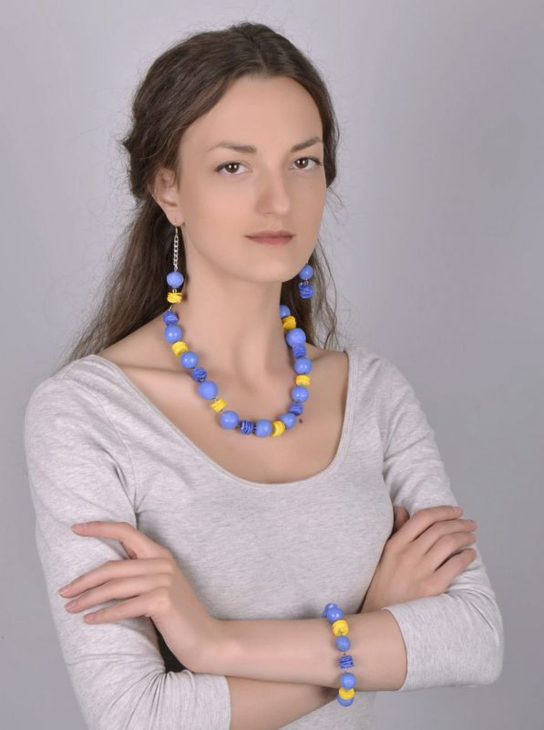Jewelry set made from polymeric clay: necklace, bracelet and earrings photo 4